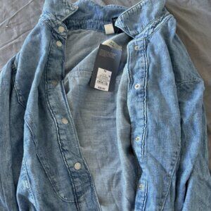 Denim Button Up Shirt Jacket Light Wash Snap Front NWT Size 16
